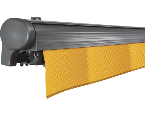 Markise mit gelbem Stoffmuster