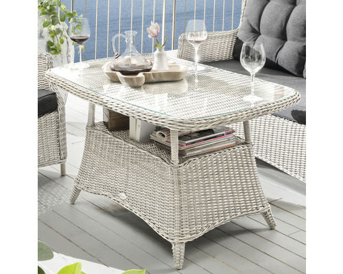 Rattan-Couchtisch mit Glasplatte und Ablage