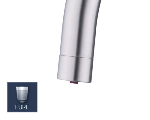 Wasserhahn Detailaufnahme mit ''Pure'' Symbol