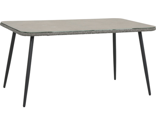 Rechteckiger Gartentisch mit Glasplatte und vier Beinen