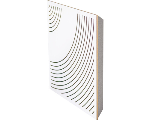 Schallabsorber mit weißer Oberfläche und grafischem Muster