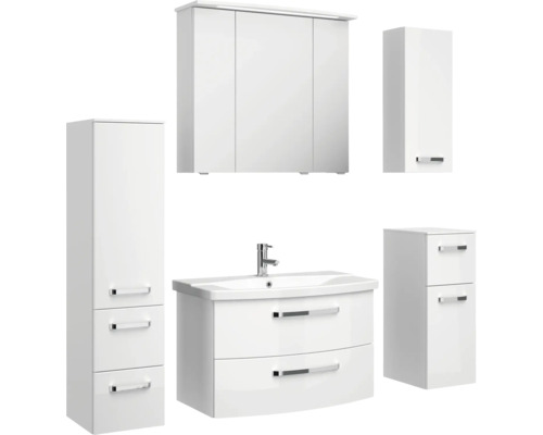 Badezimmermöbelset mit Waschtisch, Spiegelschrank und Hochschränken