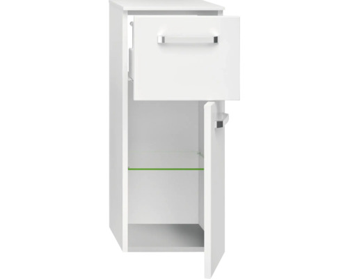 Weißer Bad-Hochschrank mit Schublade und Tür mit Glaseinlegeboden