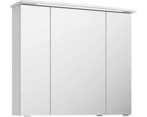 Weißer Spiegelschrank mit drei Türen und Beleuchtung
