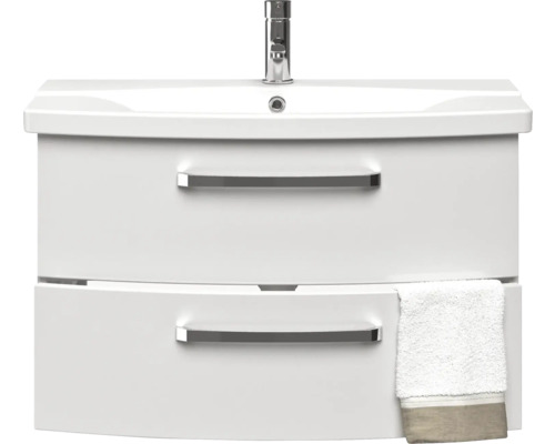 Waschtischunterschrank mit zwei Schubladen, Armatur und Handtuch