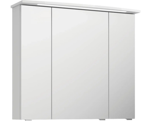 Weißer Spiegelschrank mit drei Türen und Beleuchtung