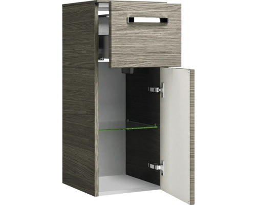 Offener Badezimmerschrank mit Schublade und Glasboden