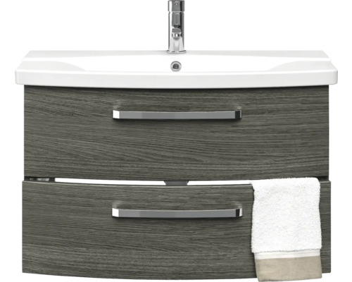 Waschtischunterschrank mit Waschbecken, Wasserhahn und Handtuch