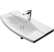 Badmöbel-Set Pelipal Serie 4010 BxHxT 114 x 200 x 45 cm Frontfarbe graphit struktur quer Badmöbelset 5-teilig und mehr mit Waschtisch Keramik weiß und Keramik-Waschtisch Waschtischunterschrank Spiegelschrank mit LED-Beleuchtung Unterschrank