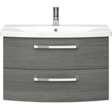 Badmöbel-Set Pelipal Serie 4010 BxHxT 114 x 200 x 45 cm Frontfarbe graphit struktur quer Badmöbelset 5-teilig und mehr mit Waschtisch Keramik weiß und Keramik-Waschtisch Waschtischunterschrank Spiegelschrank mit LED-Beleuchtung Unterschrank