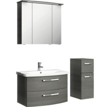 Badmöbel-Set Pelipal Serie 4010 BxHxT 114 x 200 x 45 cm Frontfarbe graphit struktur quer Badmöbelset 5-teilig und mehr mit Waschtisch Keramik weiß und Keramik-Waschtisch Waschtischunterschrank Spiegelschrank mit LED-Beleuchtung Unterschrank