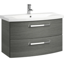 Badmöbel-Set Pelipal Serie 4010 BxHxT 114 x 200 x 45 cm Frontfarbe graphit struktur quer Badmöbelset 5-teilig und mehr mit Waschtisch Keramik weiß und Keramik-Waschtisch Waschtischunterschrank Spiegelschrank mit LED-Beleuchtung Unterschrank