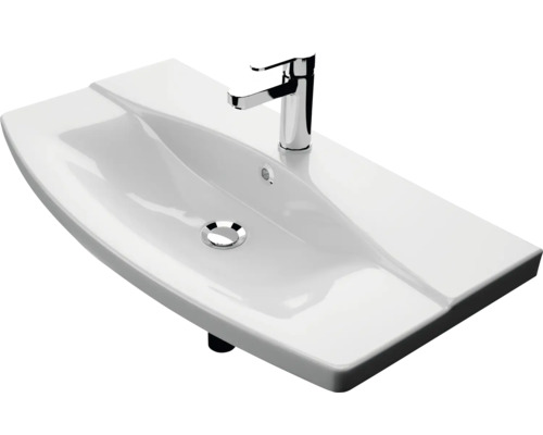 Waschtisch aus Sanitärkeramik mit Armatur