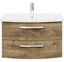 Badmöbel-Set Pelipal Serie 4010 BxHxT 144 x 200 x 45 cm Frontfarbe eiche ribbeck Badmöbelset 5-teilig und mehr mit Waschtisch Keramik weiß und Keramik-Waschtisch Waschtischunterschrank Spiegelschrank mit LED-Beleuchtung Unterschrank