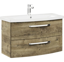 Badmöbel-Set Pelipal Serie 4010 BxHxT 144 x 200 x 45 cm Frontfarbe eiche ribbeck Badmöbelset 5-teilig und mehr mit Waschtisch Keramik weiß und Keramik-Waschtisch Waschtischunterschrank Spiegelschrank mit LED-Beleuchtung Unterschrank