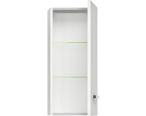 Offener weißer Spiegelschrank mit zwei Glasböden