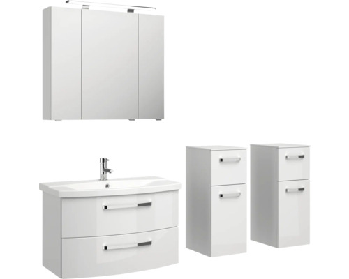 Badezimmer Set mit Spiegelschrank, Waschtischunterschrank und zwei Schubladenschränken
