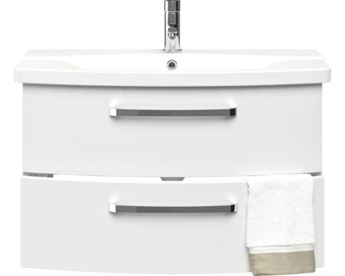 Waschtischunterschrank mit Waschbecken, Armatur und Handtuch