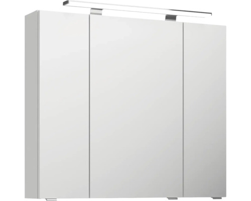 Weißer Spiegelschrank mit drei Türen und Beleuchtung