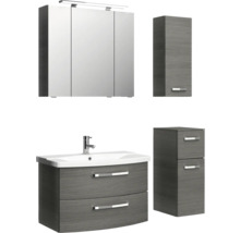 Badezimmermöbelset mit Waschbeckenunterschrank, Spiegelschrank und Hochschränken