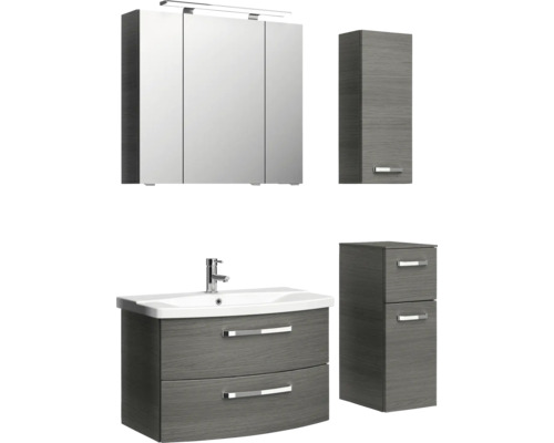 Badezimmermöbelset mit Waschbeckenunterschrank, Spiegelschrank und Hochschränken