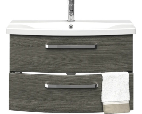 Waschtischunterschrank mit zwei Schubladen, Waschbecken und Handtuch