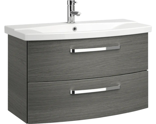 Waschtischunterschrank mit zwei Schubladen, Keramikwaschbecken und Armatur