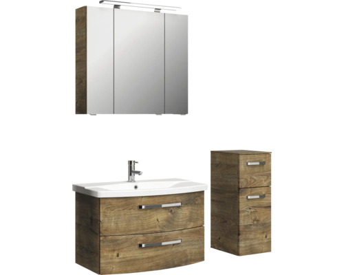 Badezimmermöbel-Set mit Waschbeckenunterschrank, Spiegelschrank und Schubladenelement