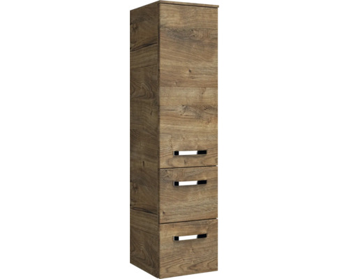 Hochschrank aus Holz mit drei Schubladen und Griffen