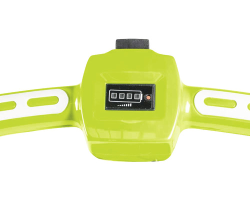 Aufsicht auf ein Gartengerät mit Batteriestandsanzeige