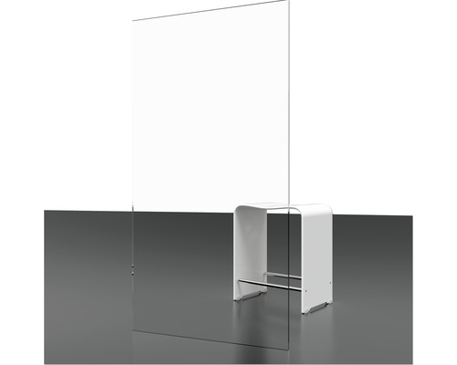 Transparente Trennwand neben einem Hocker zur Raumteilung