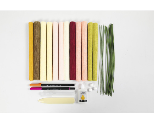 Krepppapier-Bastelset mit Papier, Blumendraht, Klebstoff und Stiften für Blumenkunstprojekte