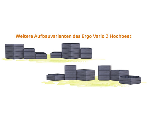 Weitere Aufbauvarianten des Ergo Vario 3 Hochbeets.