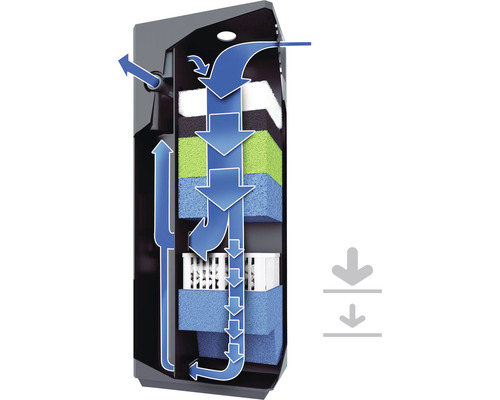 Aquariumfilter mit Darstellung des Wasserflusses