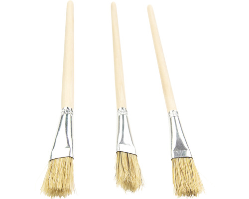 Drei Heizkörperpinsel mit Holzstiel und Naturborsten