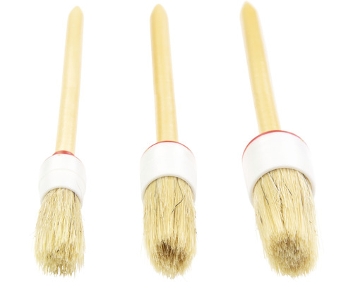 Drei Quastpinsel mit Holzstiel und Borsten