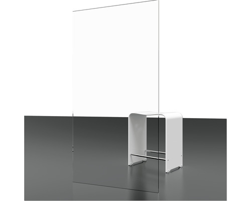 Acrylglas Schutzwand mit weißem Hocker