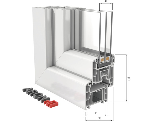 Fensterprofil mit Maßen