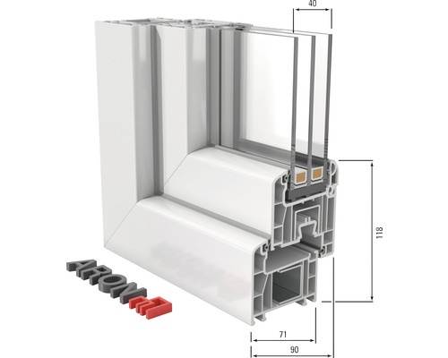 Fensterprofil mit Abmessungen