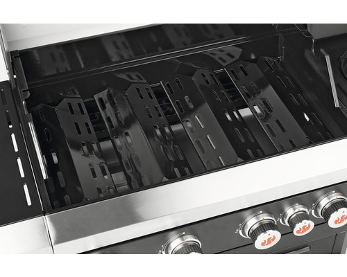 Innenansicht eines Gasgrills mit Grillplatten