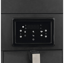 Bedienfeld einer Fritteuse mit Display, Temperaturanzeige und verschiedenen Symbolen fuer Einstellungen.