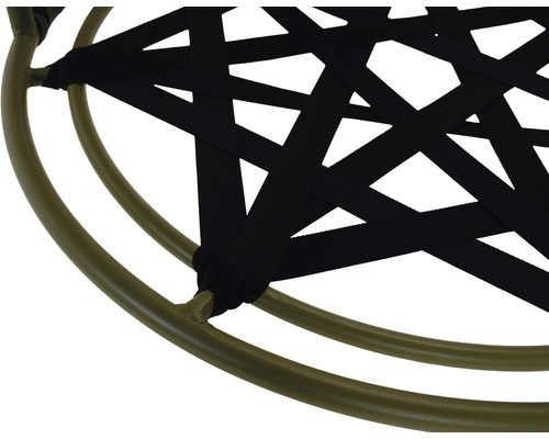 Detailansicht eines Hänge sessels mit Metallrahmen und Textilbespannung