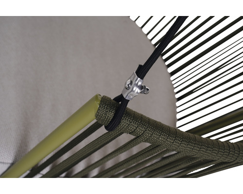 Detailaufnahme eines Hängeinsel-Gestells mit Seilaufhängung und Verbindungsstück