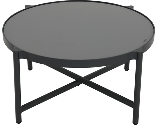 Runder Couchtisch mit Glasplatte und Metallgestell