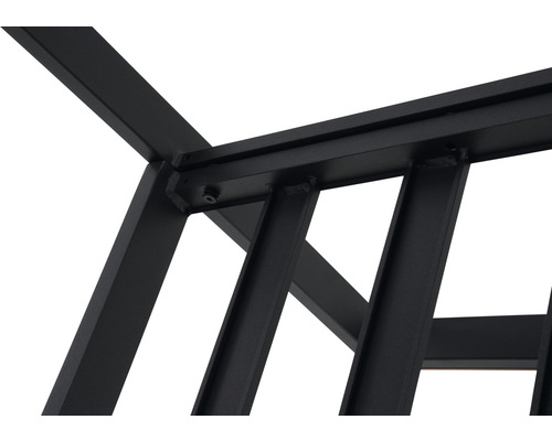 Detailansicht eines schwarzen Metallgestells mit Schrauben