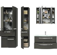 Badezimmerset mit Waschtischunterschrank, Spiegelschrank und Hochschrank