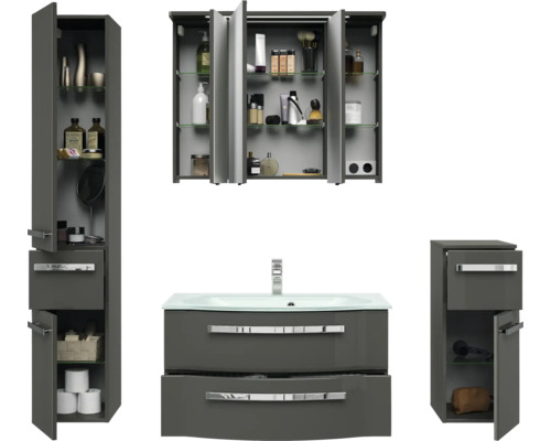Badezimmer Set mit Waschtisch, Spiegelschrank und Hochschrank