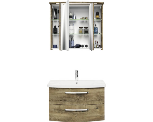 Badezimmer-Set mit Spiegelschrank, Waschbecken und Unterschrank im Holzdekor