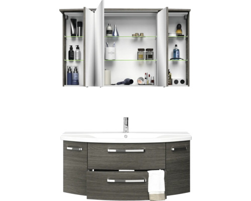 Badezimmerset mit Waschbeckenunterschrank, Waschbecken und Spiegelschrank