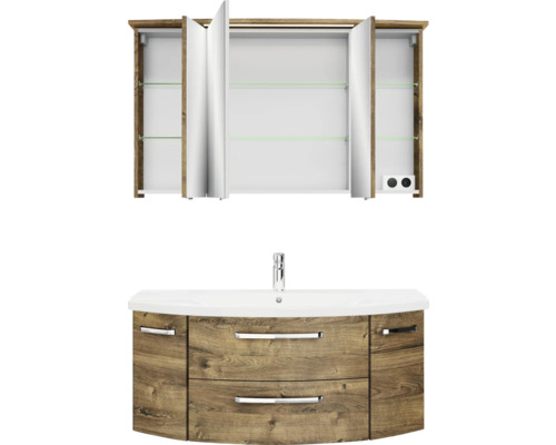 Waschtischkombination mit Spiegelschrank und Unterschrank im Badezimmer